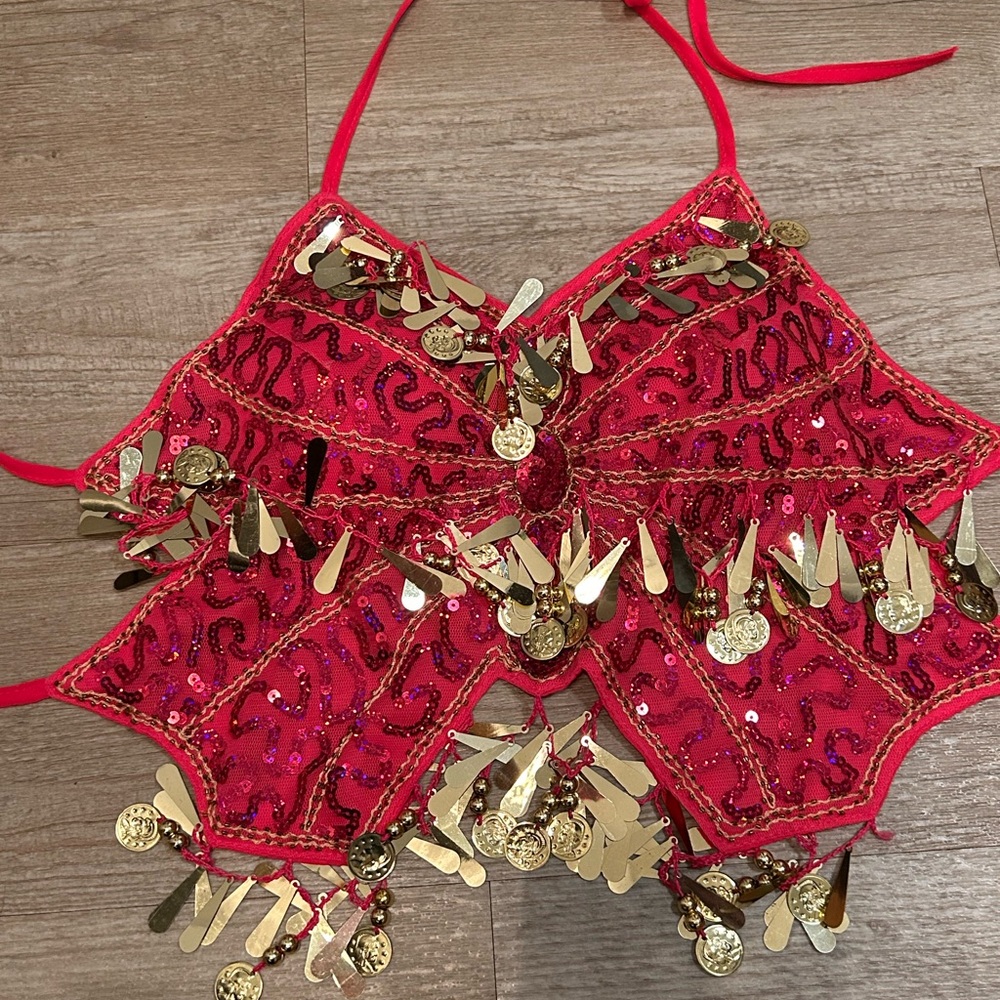 Vibrant Hot PinkSequin Halter Top with Gold Accents